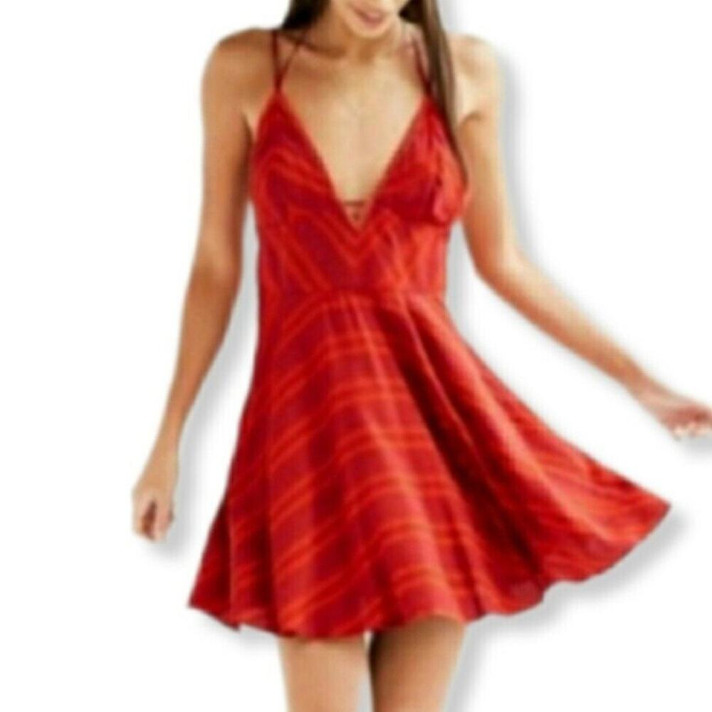 Ecote Red Mini Sun Dress S Beach Surfer Boho Hippie Festival Baja Stripe NEW